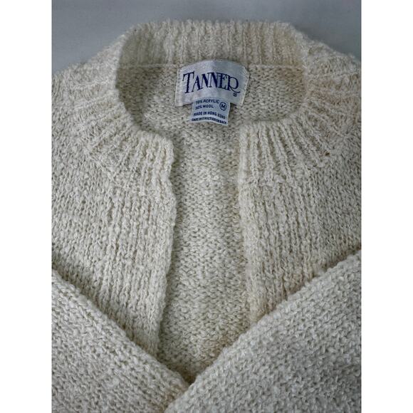 VTG Tanner Ivory Loose Knit Open Cardigan Sweater Wool Blend Women's Med 80s - Picture 1 of 6
